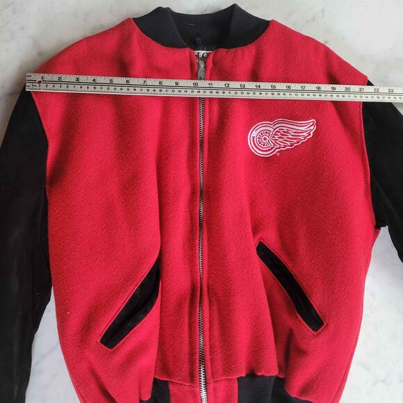 VTG 90s DELONG Detroit Red Wing NHL Quilted Varsity Jacket Wool Suede USA L MINT - Picture 11 of 14